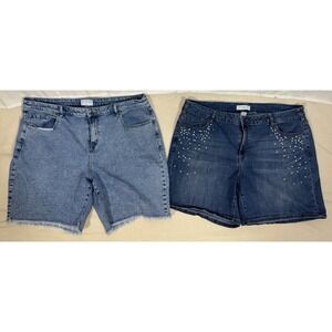 Lane Bryant Women's Sz 22 Shorts LOT Blue Denim Pearl Embellishments Cut Off